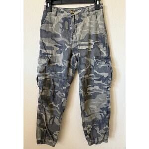 Line Denim Camo Green Mid Rise Cargo Pockets Canvas Jogger Pants Size S Waist 24